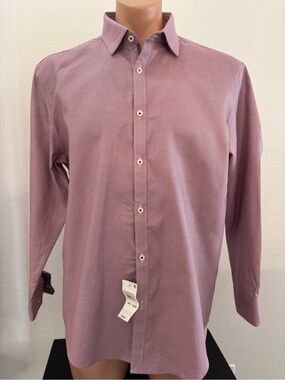 Ryan Seacrest Distinction Men's Medium Red Dobby Dress Shirt Size M 16 1/2